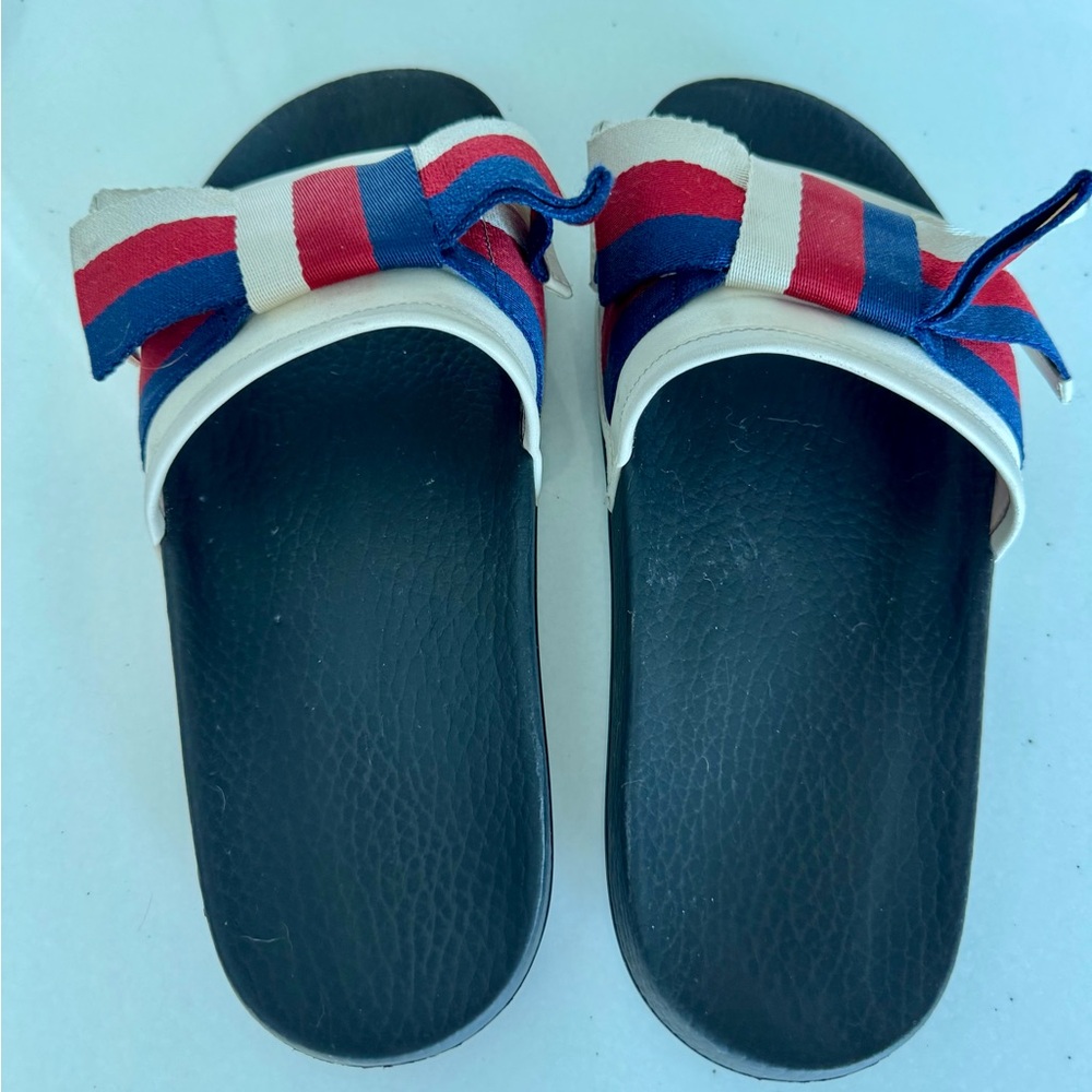 GUCCI Sylvie Web Bow Satin Slides - Picture 5 of 12